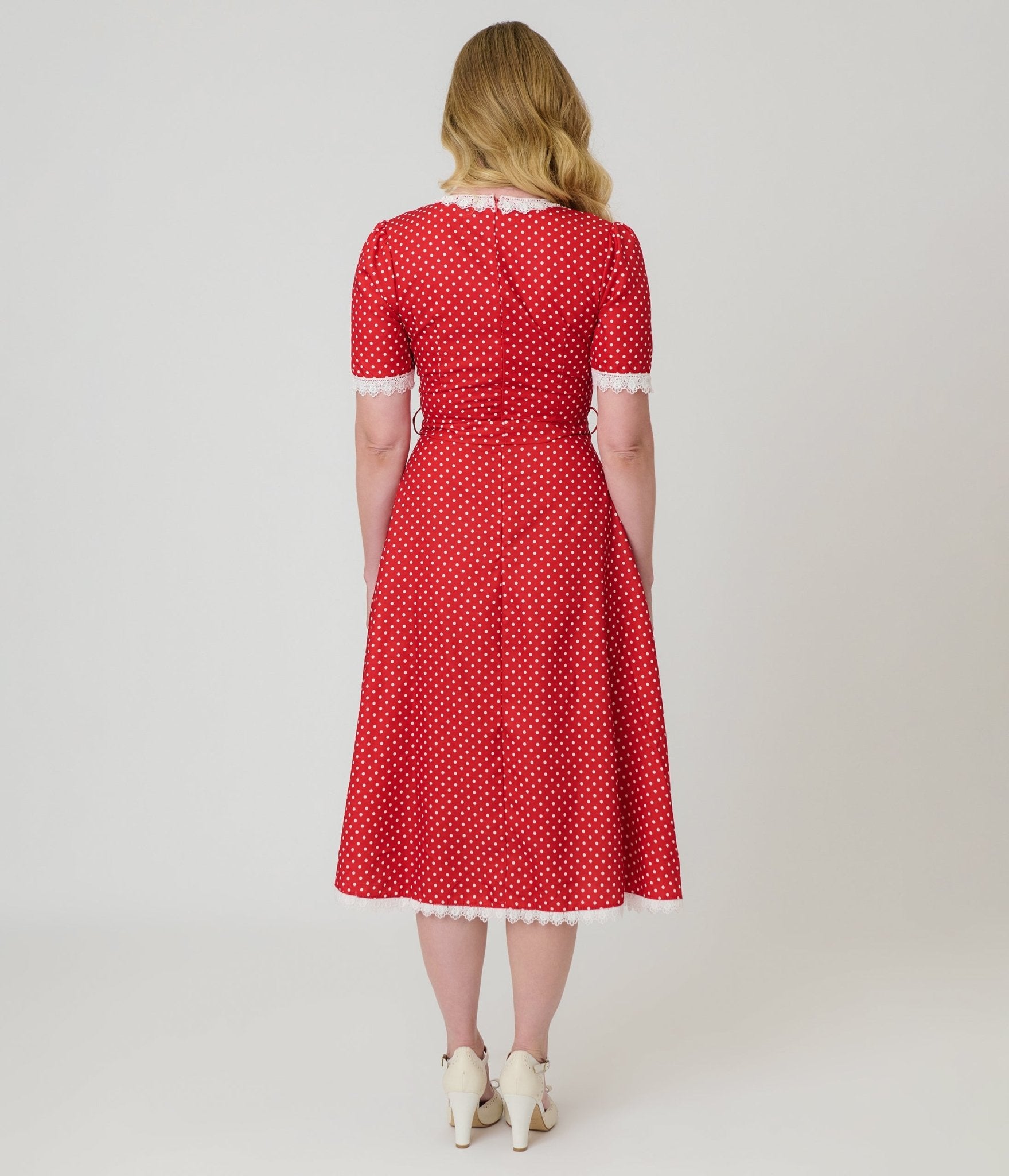 Red Polka Dot V - Neck Swing Dress - Unique Vintage - Womens, DRESSES, SWING
