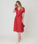Red Polka Dot V - Neck Swing Dress - Unique Vintage - Womens, DRESSES, SWING