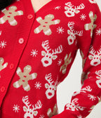 Red Reindeer & Gingerbread Man Cardigan - Unique Vintage - Womens, TOPS, SWEATERS