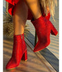 Red Rhinestone Leatherette Ankle Boot