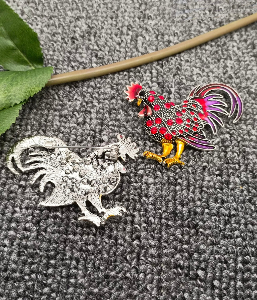 Red Rhinestone Rooster Brooch - Unique Vintage - Womens, ACCESSORIES, JEWELRY