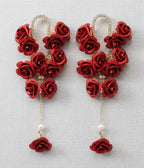 Red Rose & Rhinestone Tassel Earrings - Unique Vintage - Womens, ACCESSORIES, JEWELRY