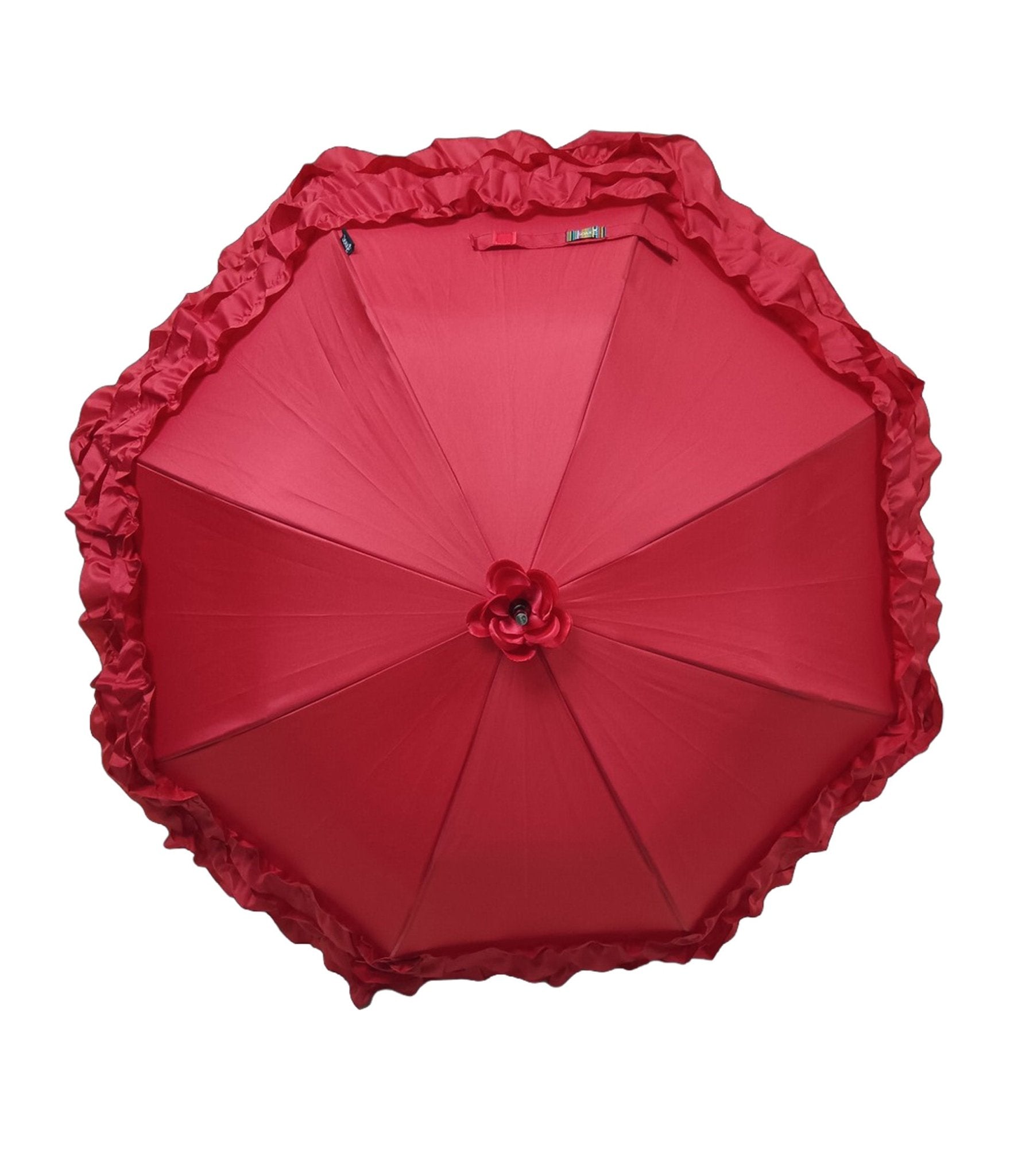 Red Ruffle Frill Umbrella - Unique Vintage - Womens, ACCESSORIES, UMBRELLAS