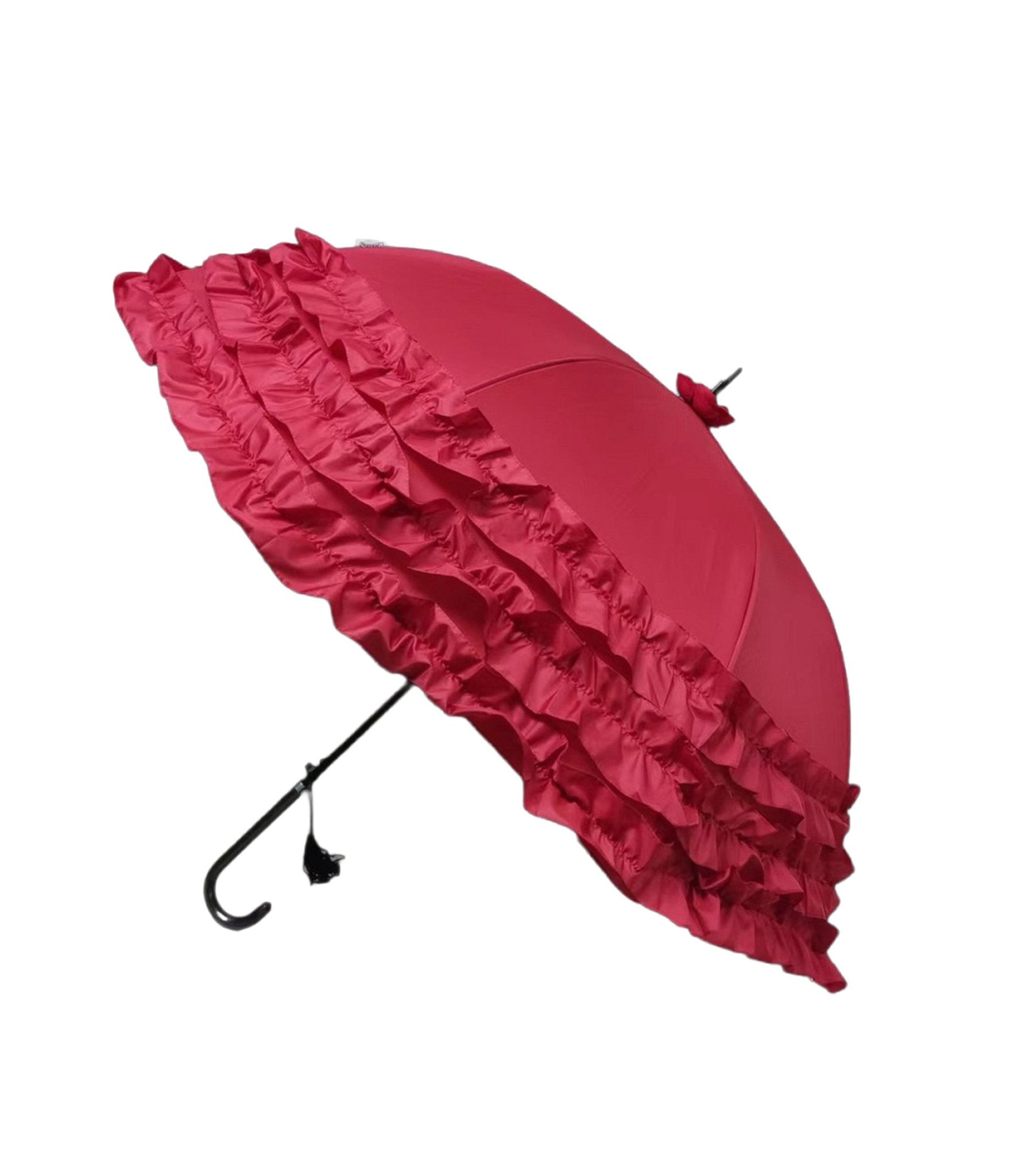 Red Ruffle Frill Umbrella - Unique Vintage - Womens, ACCESSORIES, UMBRELLAS