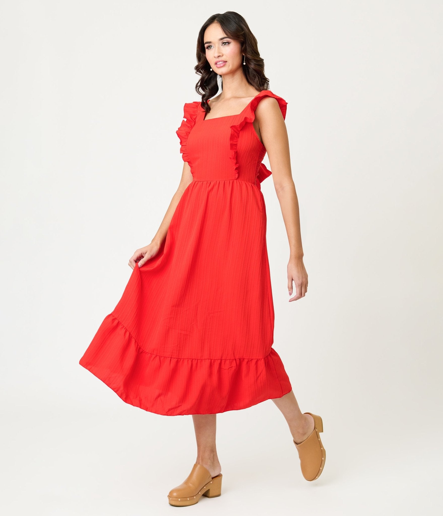 Red Ruffle Tie Back Midi Dress Red Ruffle Tie Back Midi Dress
