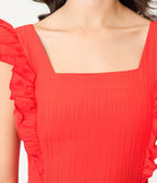 Red Ruffle Tie Back Midi Dress - Unique Vintage - Womens, DRESSES, FIT AND FLARE