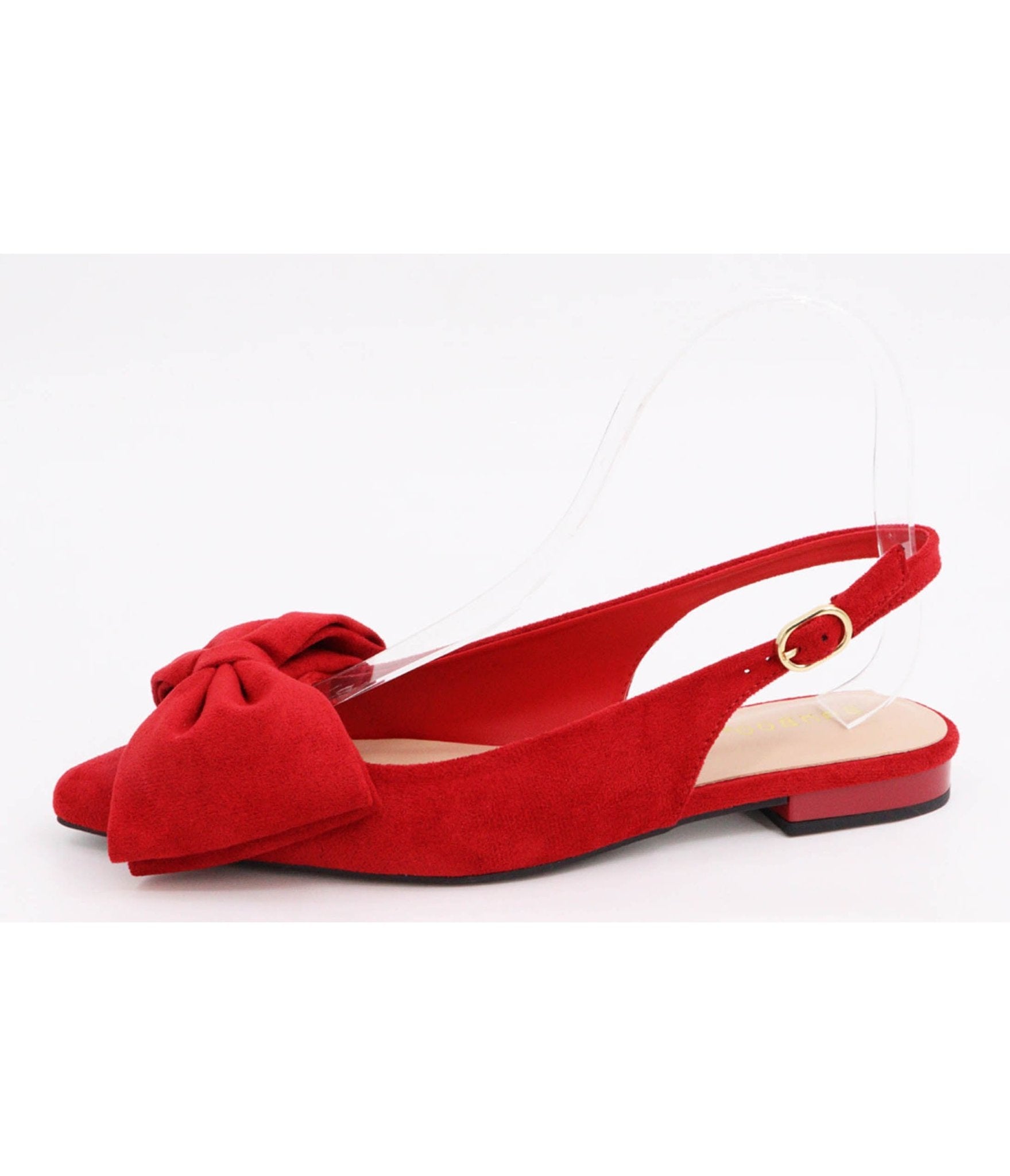 Red Suede Bow Slingback Flats - Unique Vintage - Womens, SHOES, FLATS