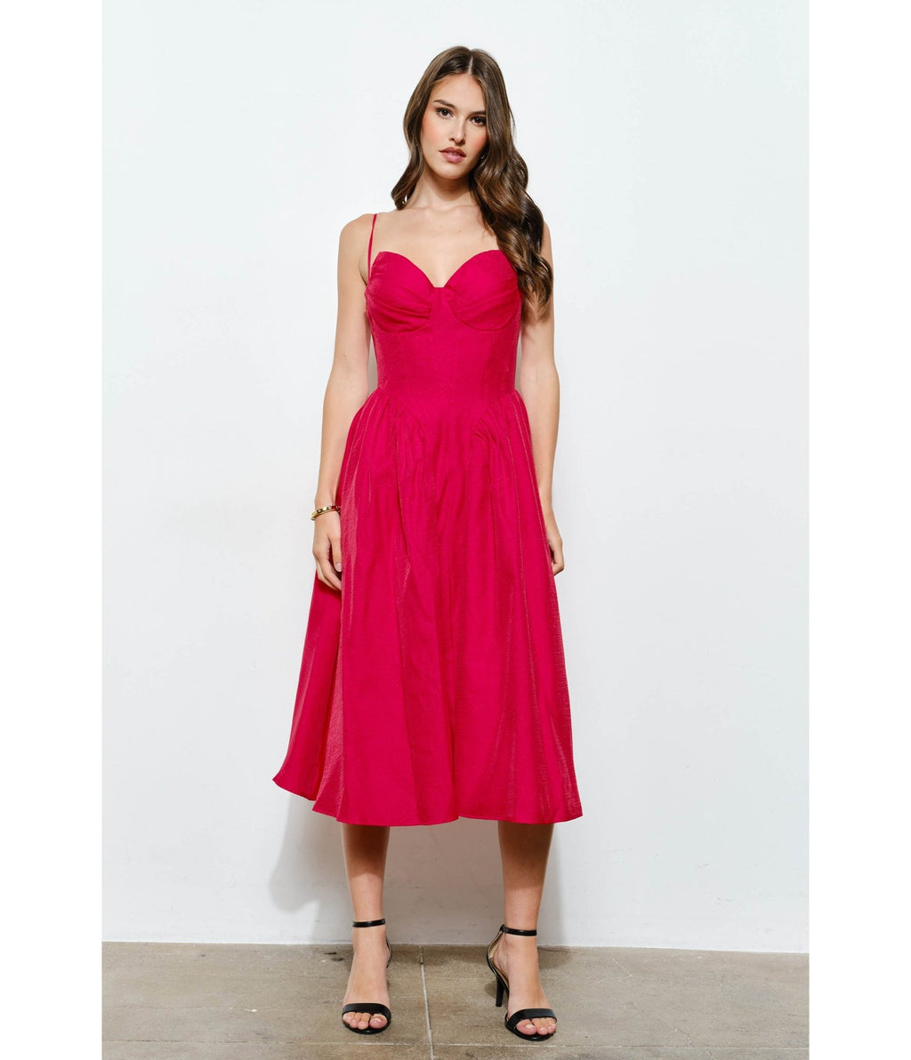 Red Sweetheart Midi Dress - Unique Vintage - Womens, DRESSES, MIDI