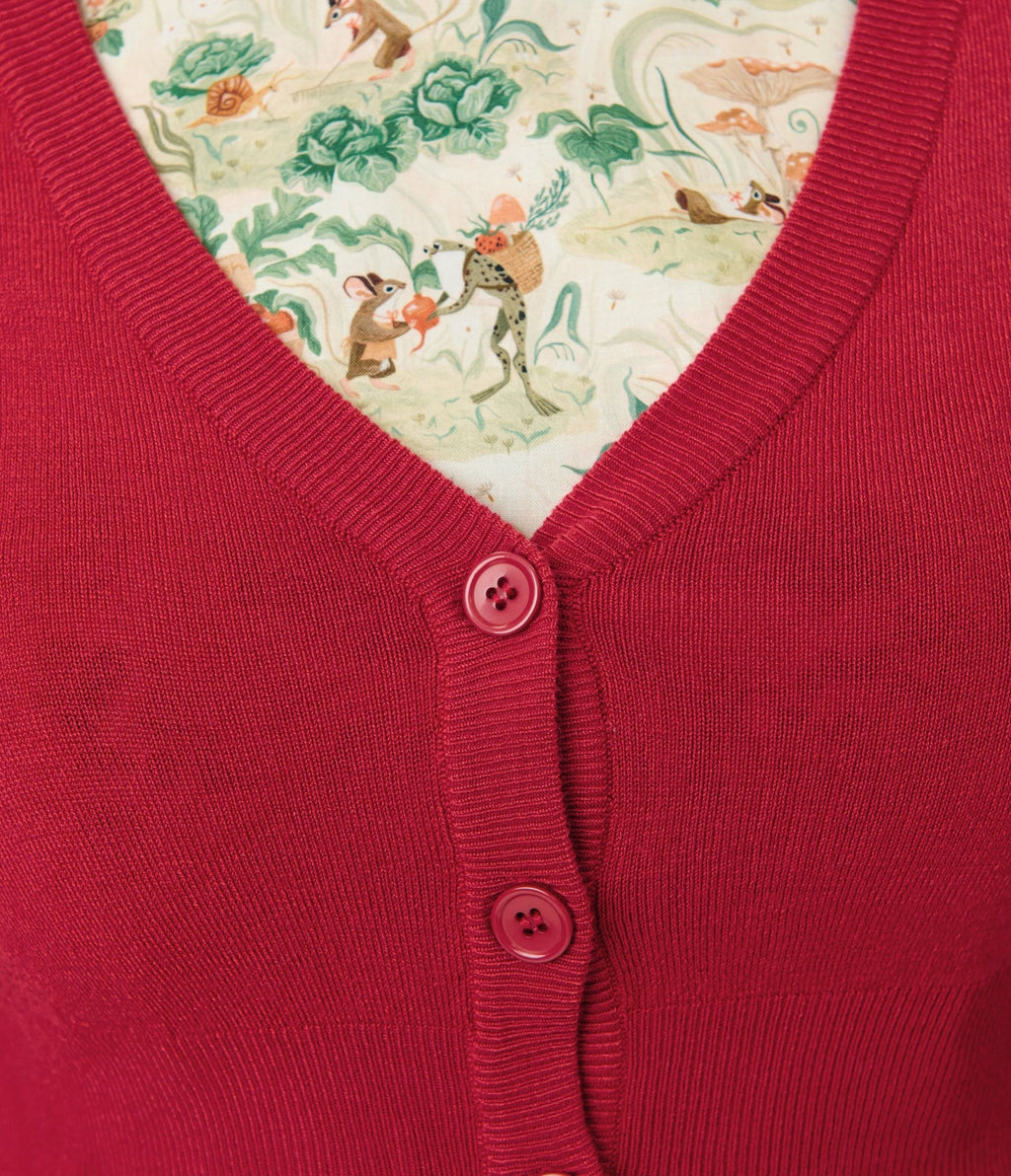 Red Three Quarter Sleeve Crop Cardigan - Unique Vintage - Womens, TOPS, SWEATERS