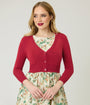 Red Three Quarter Sleeve Crop Cardigan