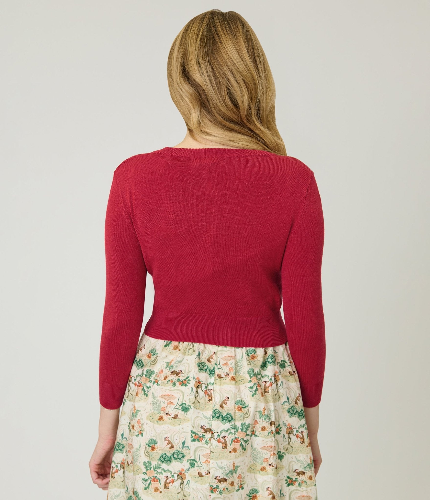 Red Three Quarter Sleeve Crop Cardigan - Unique Vintage - Womens, TOPS, SWEATERS