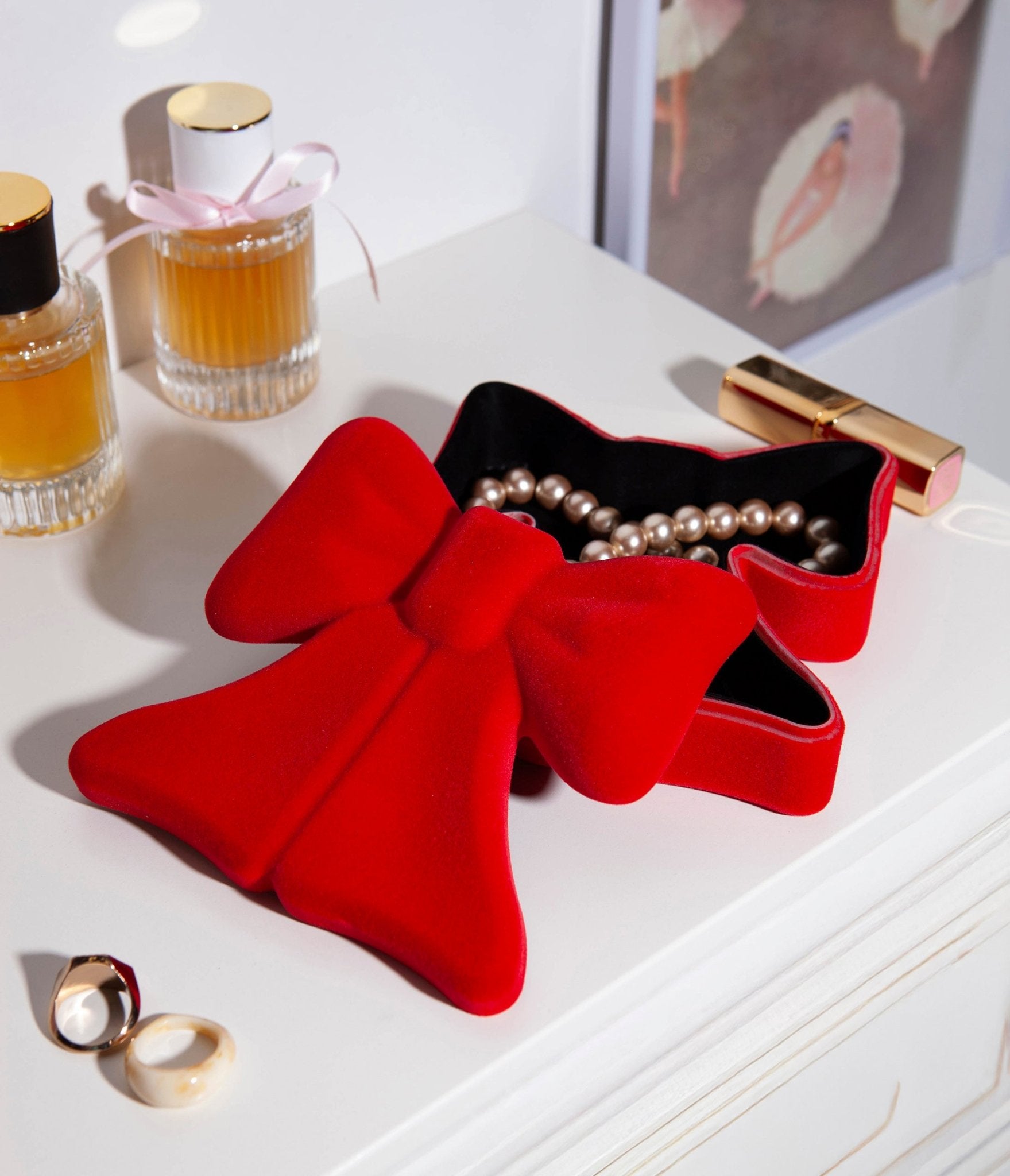Red Velvet Bow Jewelry Box - Unique Vintage - Womens, ACCESSORIES, GIFTS/HOME