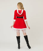 Red Velvet & White Fur Hooded Flare Dress - Unique Vintage - Womens, DRESSES, FIT AND FLARE