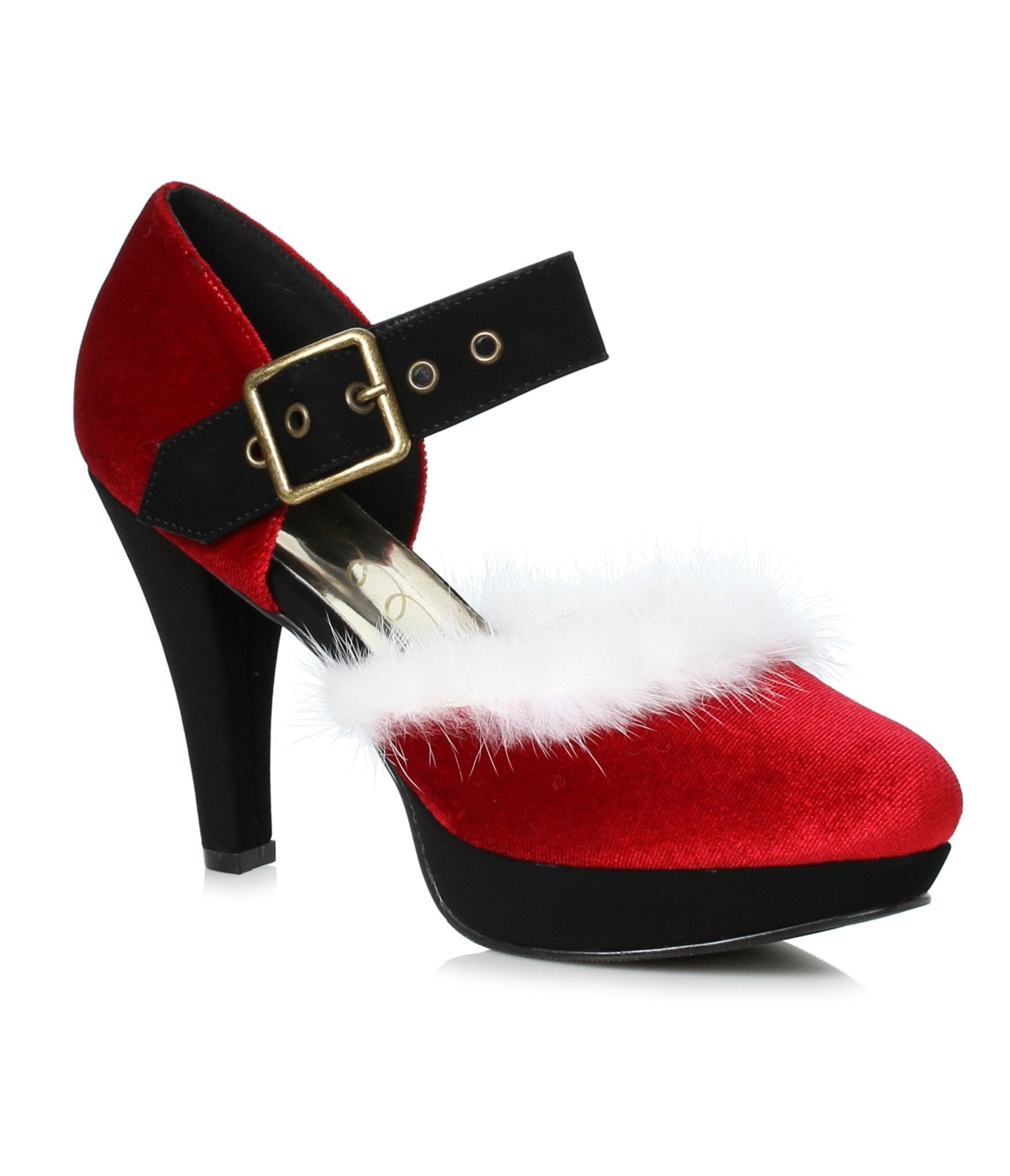 Red Velvet & White Marabou Feather Mary Jane Heels - Unique Vintage - Womens, SHOES, BOOTS
