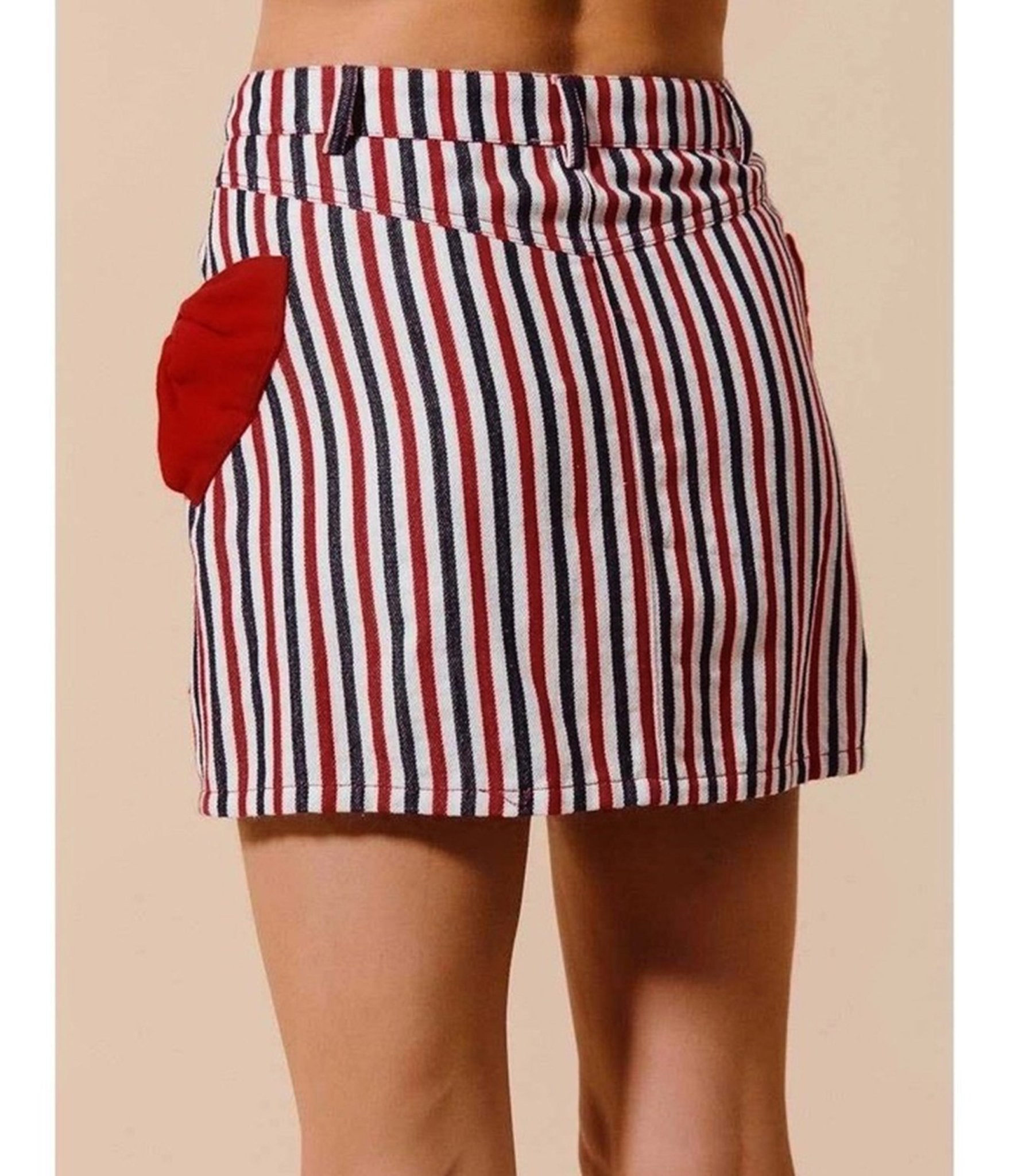 Red White & Black Striped Bow Denim Mini Skirt - Unique Vintage - Womens, BOTTOMS, SKIRTS