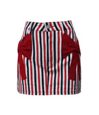 Red White & Black Striped Bow Denim Mini Skirt - Unique Vintage - Womens, BOTTOMS, SKIRTS