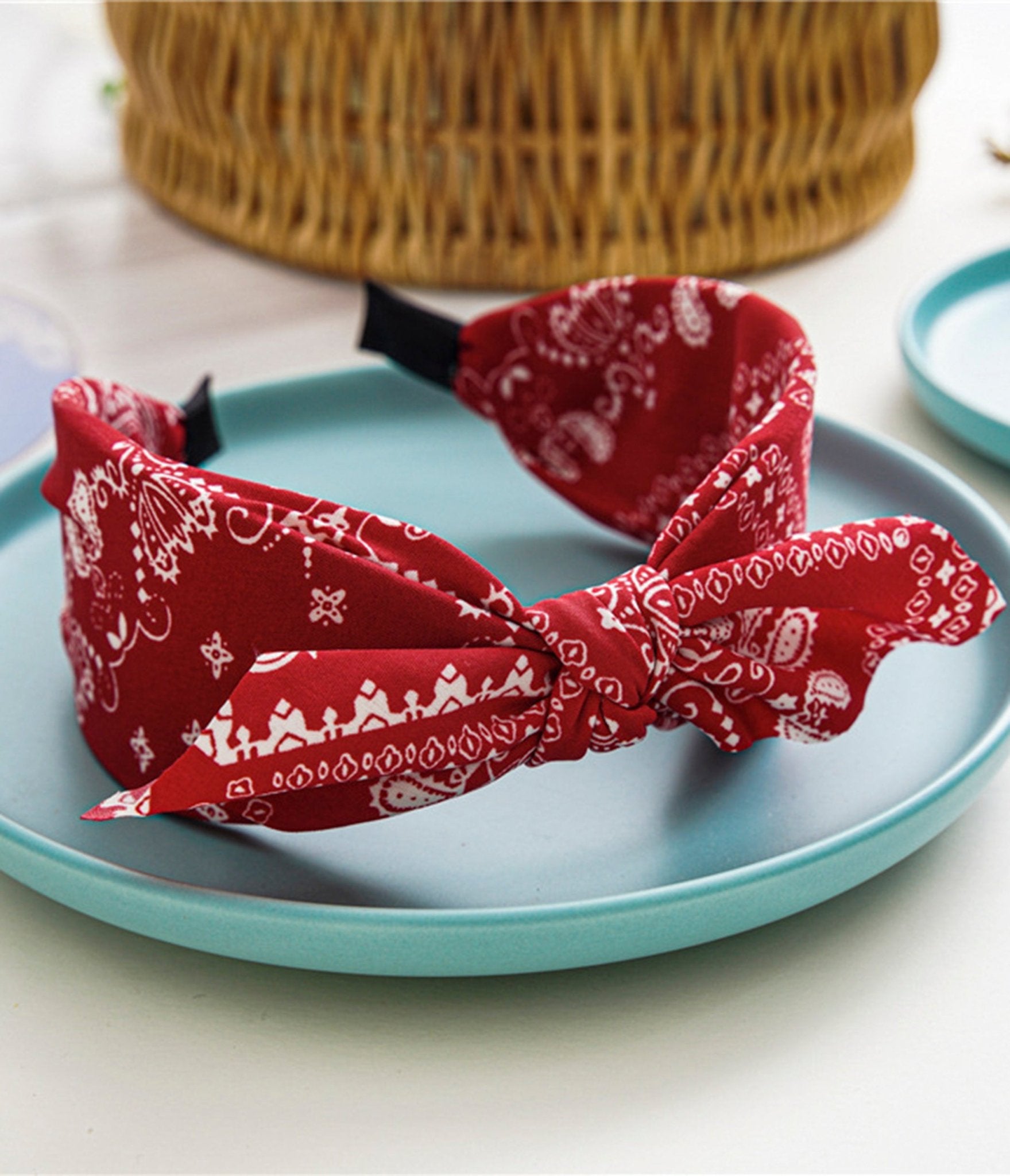 Red & White Cashew Nut Flower Wide Headband - Unique Vintage - Womens, ACCESSORIES, HAIR