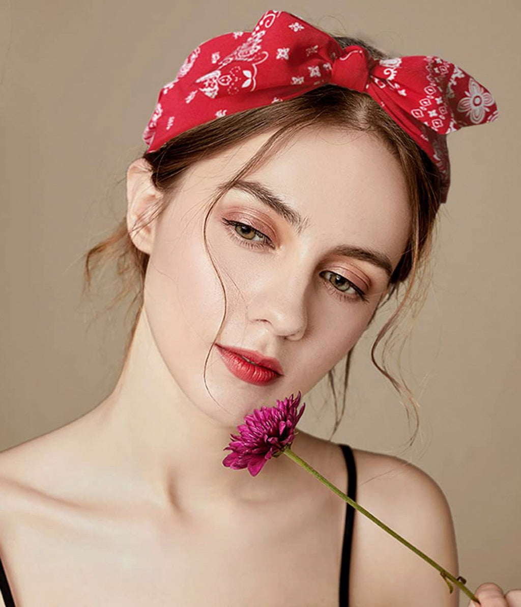 Red & White Cashew Nut Flower Wide Headband - Unique Vintage - Womens, ACCESSORIES, HAIR