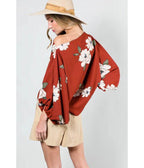 Red & White Floral Boatneck Blouse - Unique Vintage - Womens, TOPS, SHIRTS