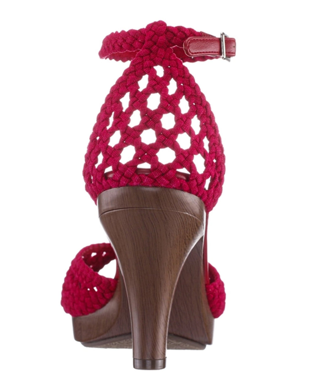 Red Woven Peep Toe Heels - Unique Vintage - Womens, SHOES, HEELS