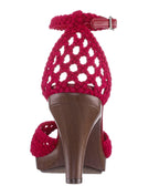 Red Woven Peep Toe Heels - Unique Vintage - Womens, SHOES, HEELS