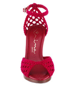 Red Woven Peep Toe Heels - Unique Vintage - Womens, SHOES, HEELS