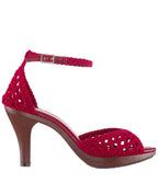 Red Woven Peep Toe Heels - Unique Vintage - Womens, SHOES, HEELS