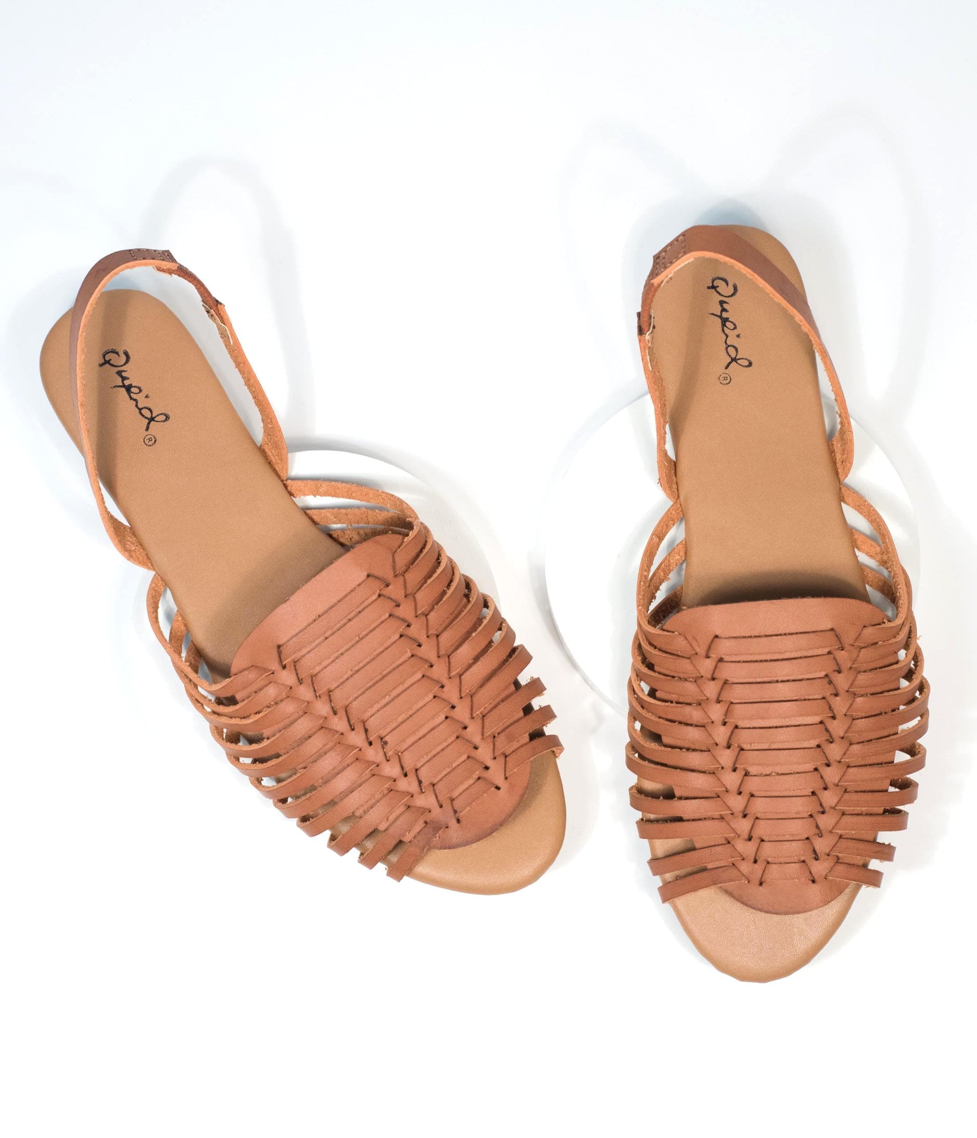 Retro Brown Woven Leatherette Sandal - Unique Vintage - Womens, SHOES, SANDALS