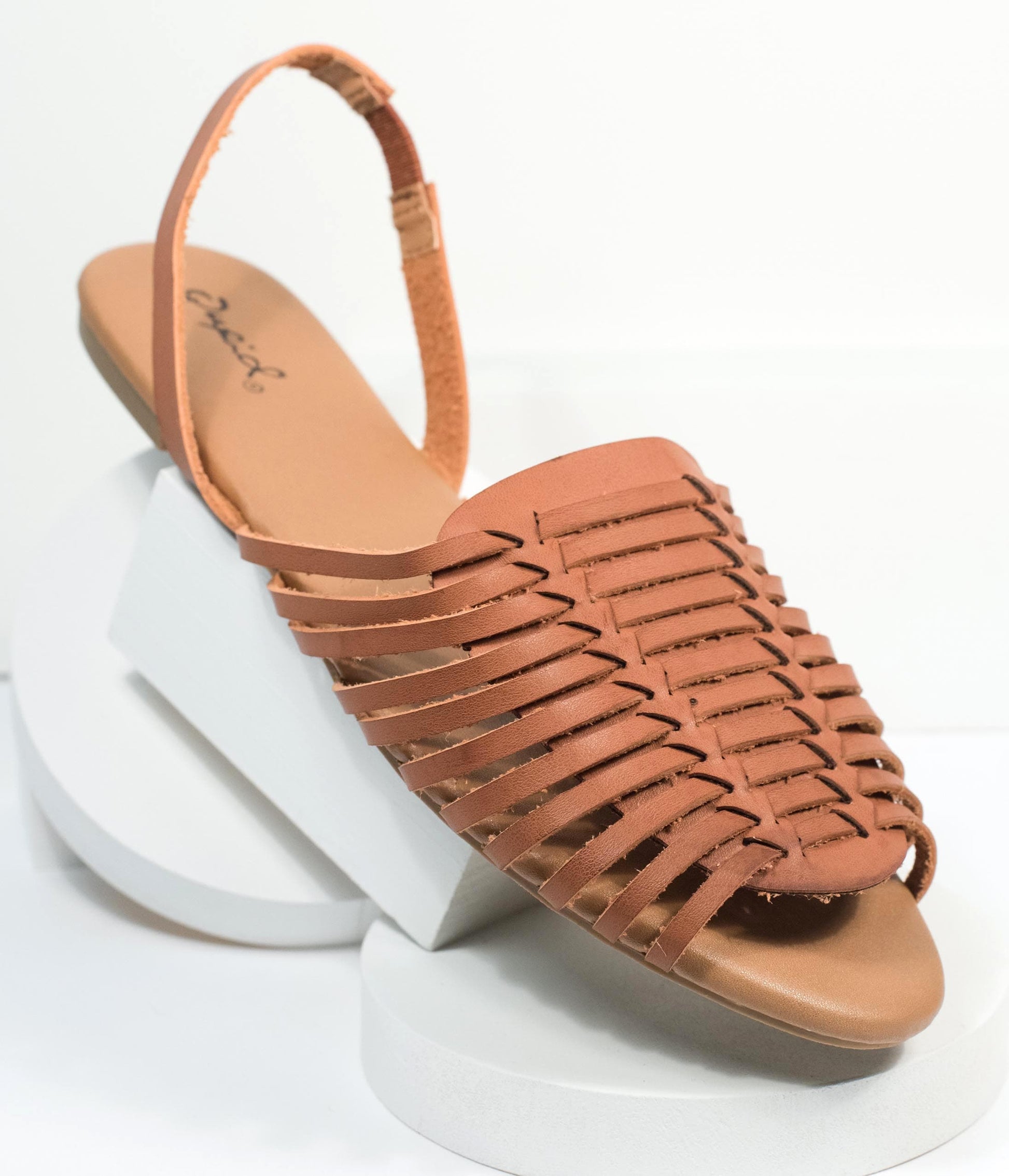 Retro Brown Woven Leatherette Sandal - Unique Vintage - Womens, SHOES, SANDALS