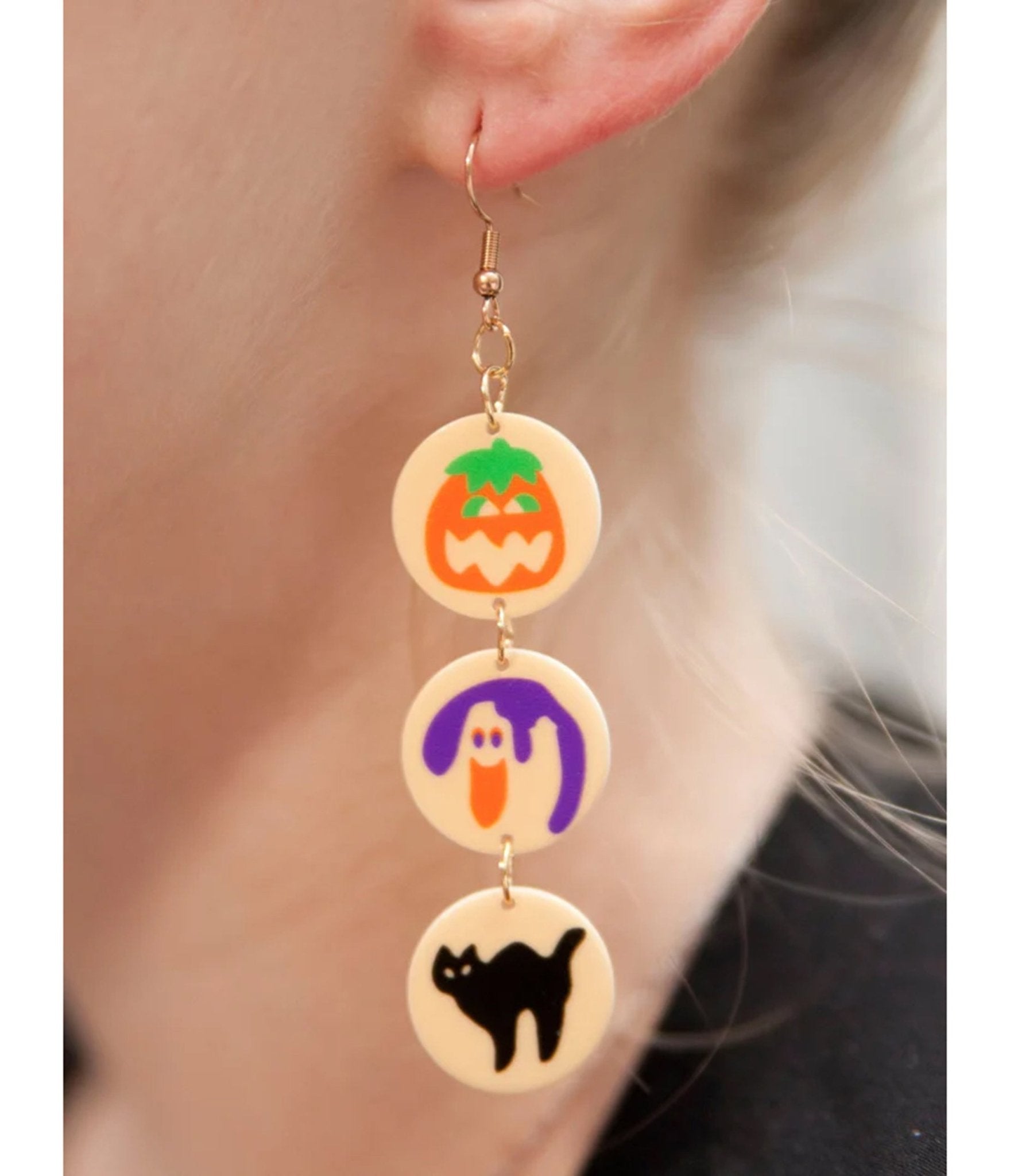 Retro Halloween Cookie Print Dangle Earrings - Unique Vintage - Womens, ACCESSORIES, JEWELRY