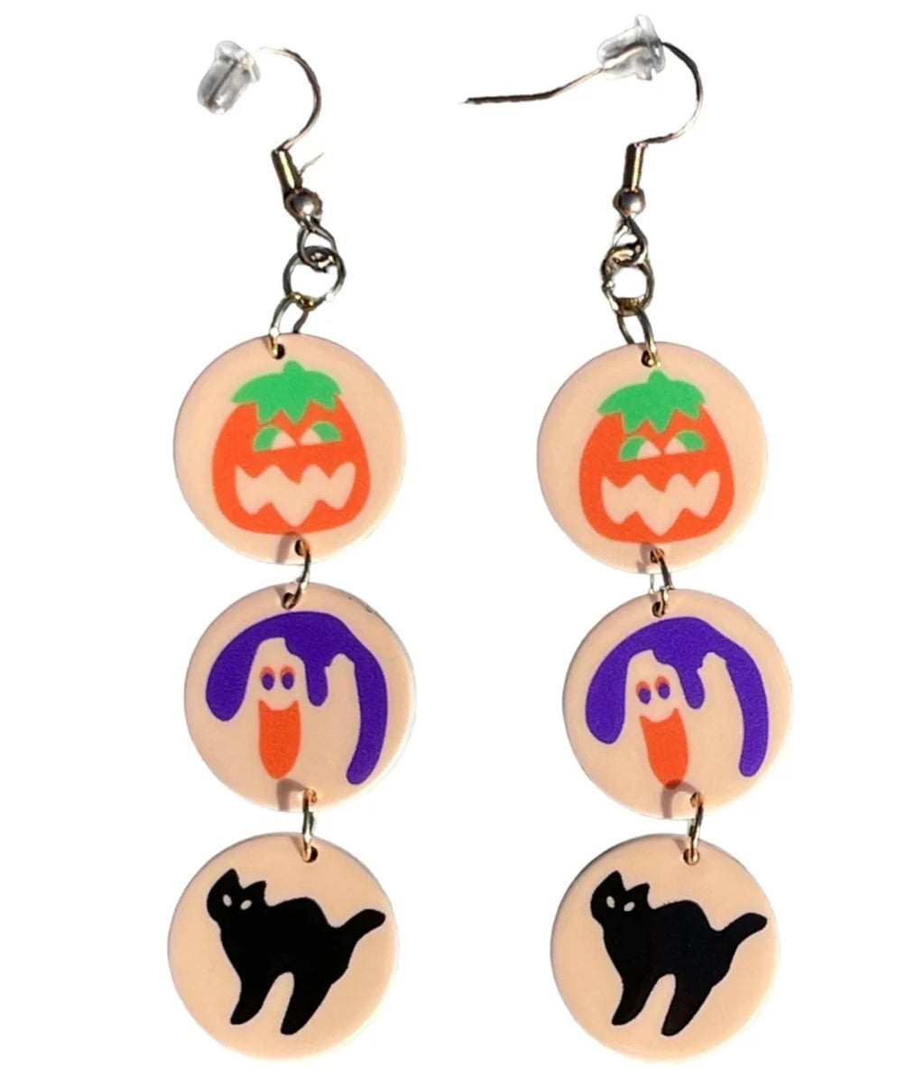 Retro Halloween Cookie Print Dangle Earrings - Unique Vintage - Womens, ACCESSORIES, JEWELRY