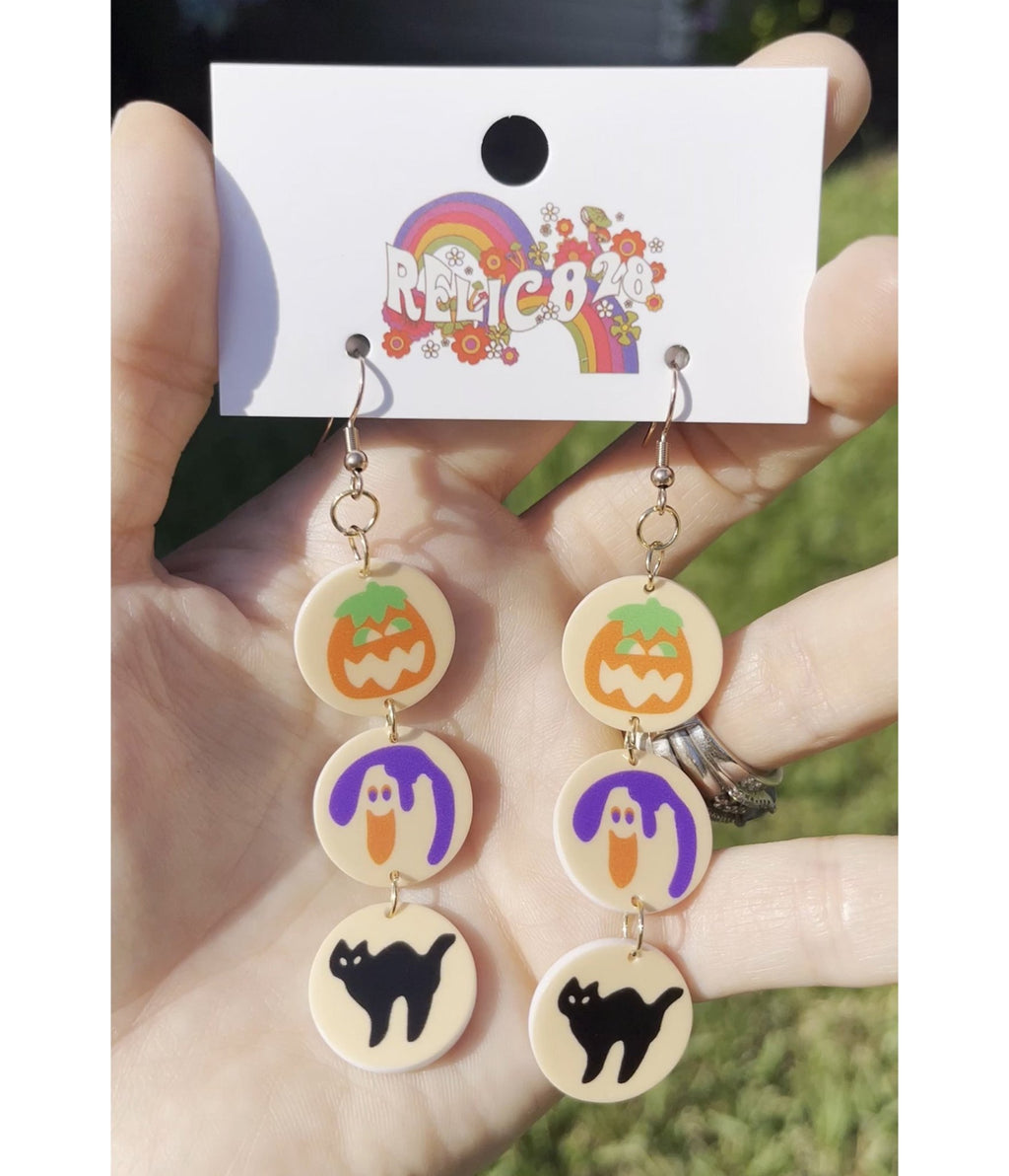 Retro Halloween Cookie Print Dangle Earrings - Unique Vintage - Womens, ACCESSORIES, JEWELRY