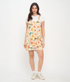 Retro Mushroom & Hippie Daisy Floral Cotton Short Overalls - Unique Vintage - Womens, BOTTOMS, ROMPERS AND JUMPSUITS