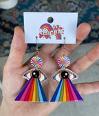 Retro Rainbow Eye Groovy Earrings - Unique Vintage - Womens, ACCESSORIES, JEWELRY