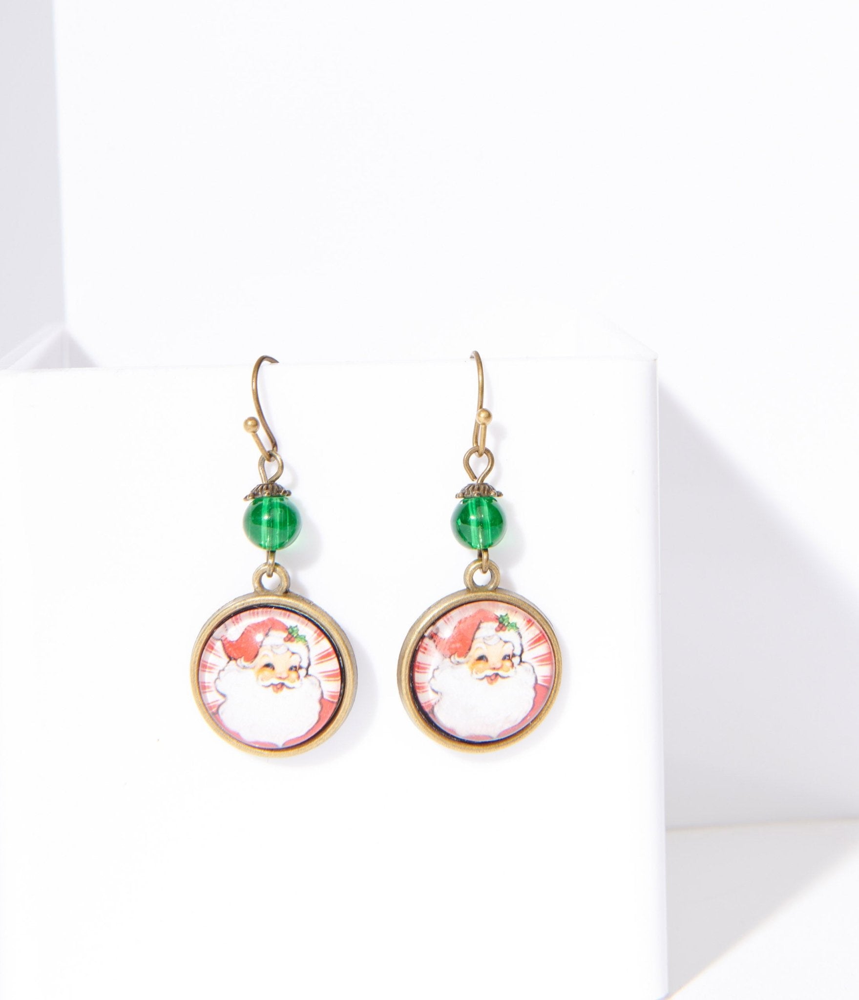 Retro Round Santa Christmas Earrings - Unique Vintage - Womens, ACCESSORIES, JEWELRY