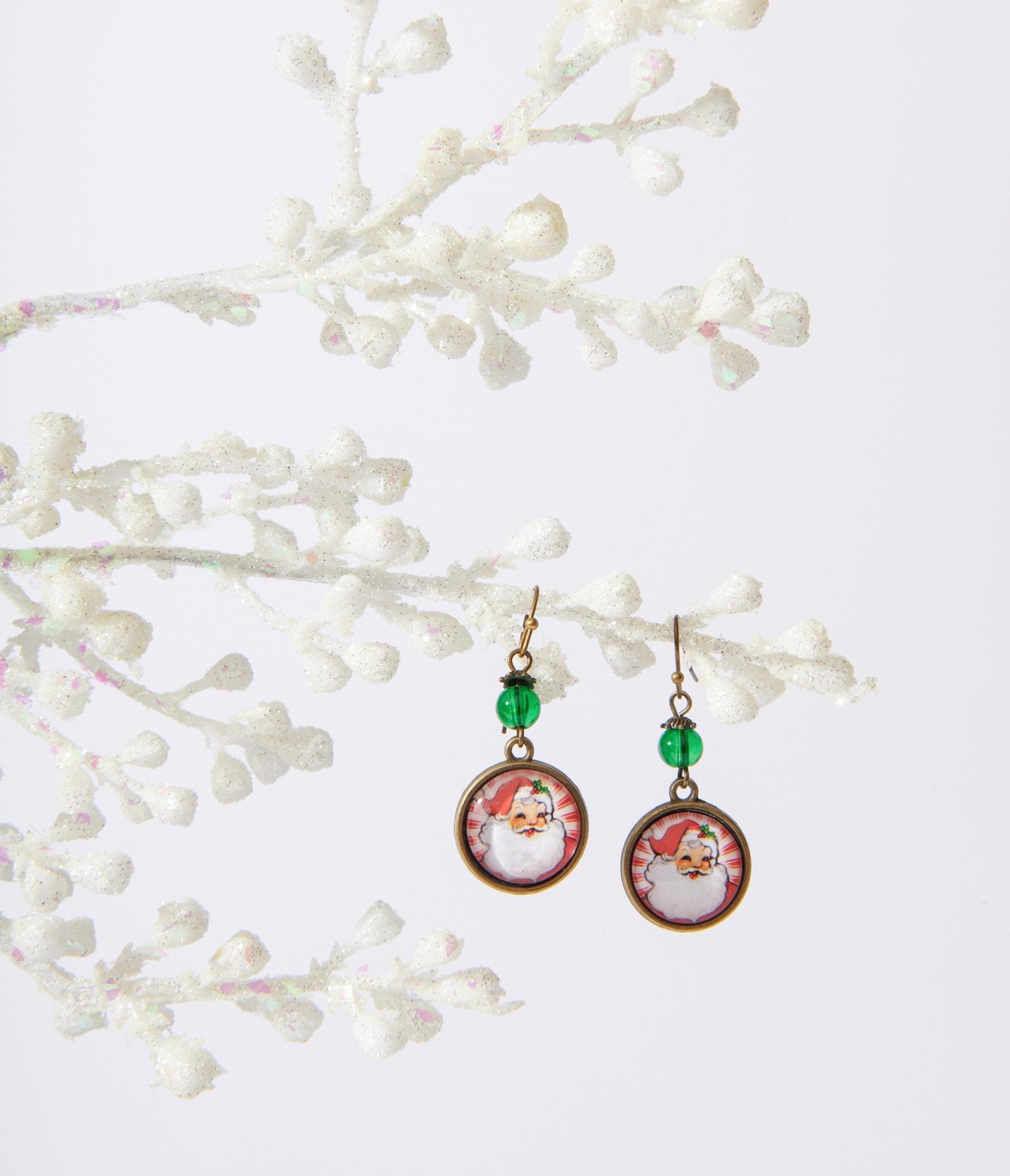 Retro Round Santa Christmas Earrings - Unique Vintage - Womens, ACCESSORIES, JEWELRY