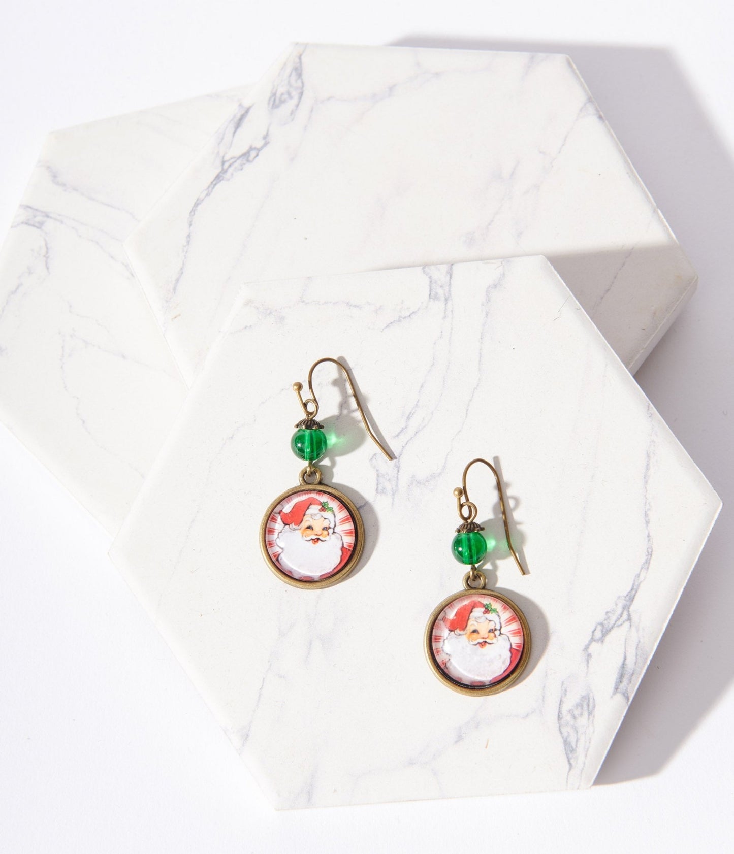 Retro Round Santa Christmas Earrings - Unique Vintage - Womens, ACCESSORIES, JEWELRY