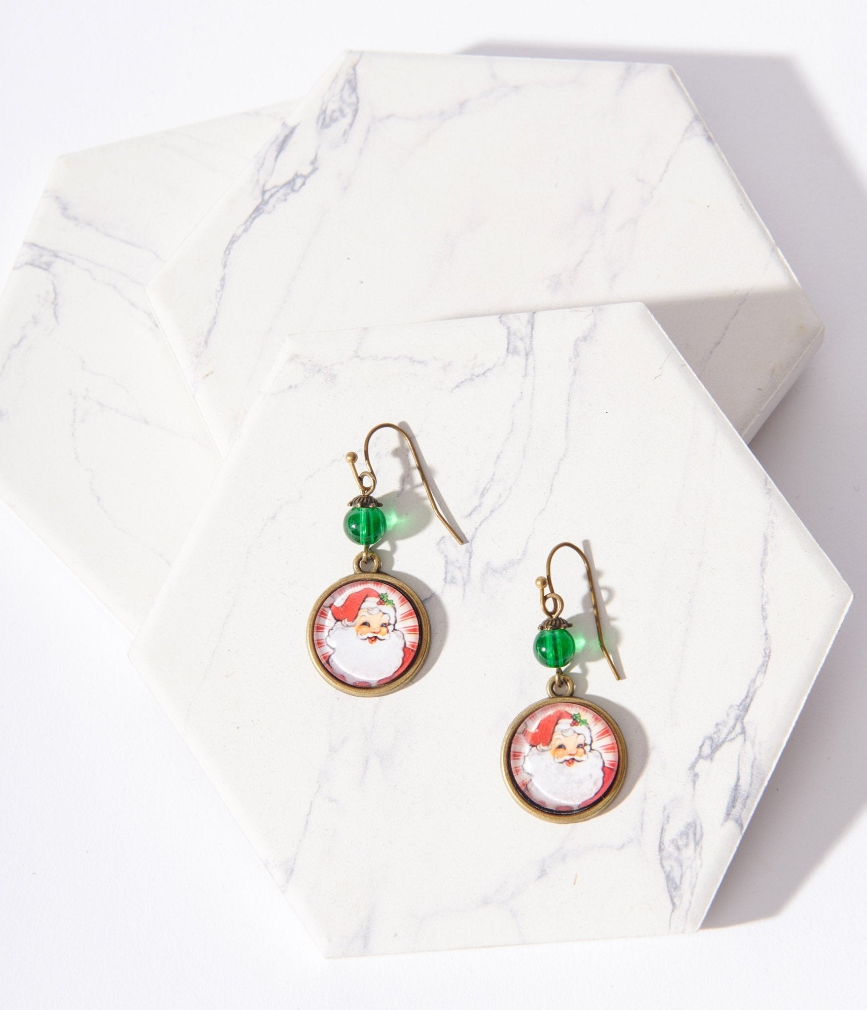 Retro Round Santa Christmas Earrings - Unique Vintage - Womens, ACCESSORIES, JEWELRY