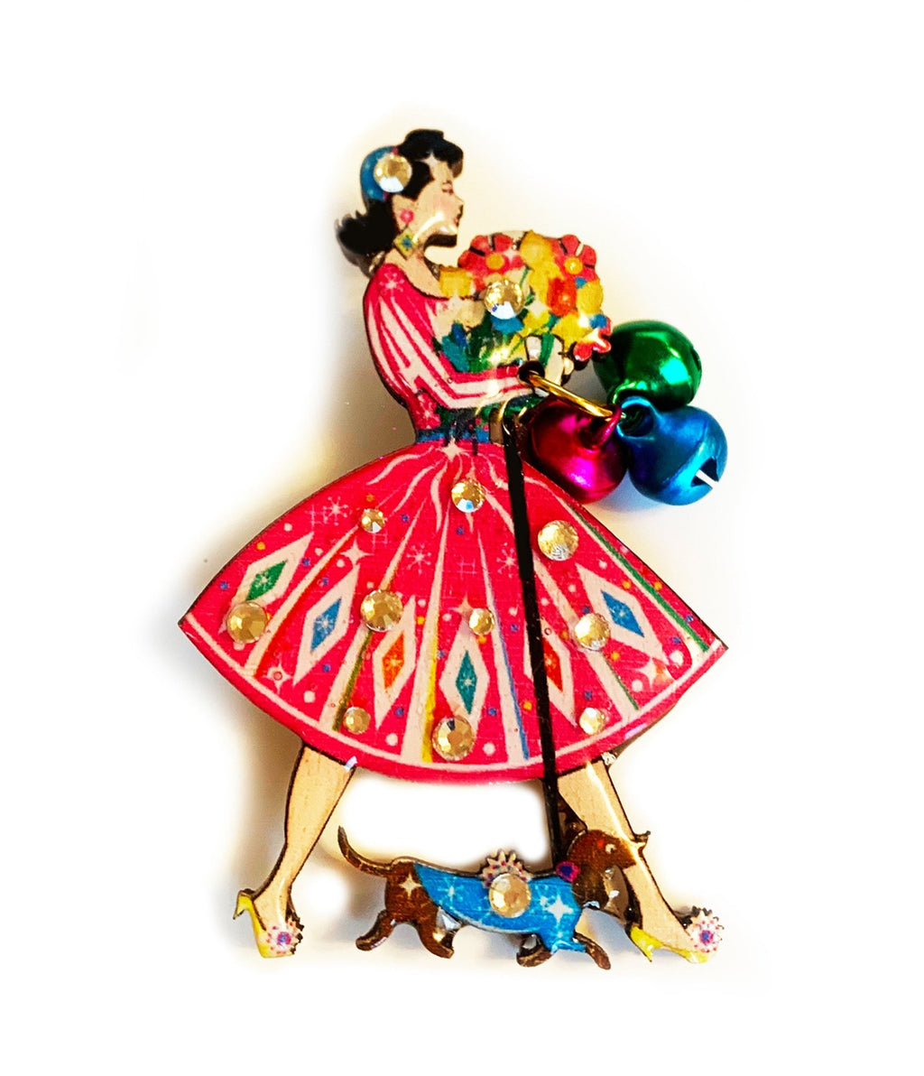 Retro Spring Shopping Brooch - Unique Vintage - Womens, ACCESSORIES, JEWELRY