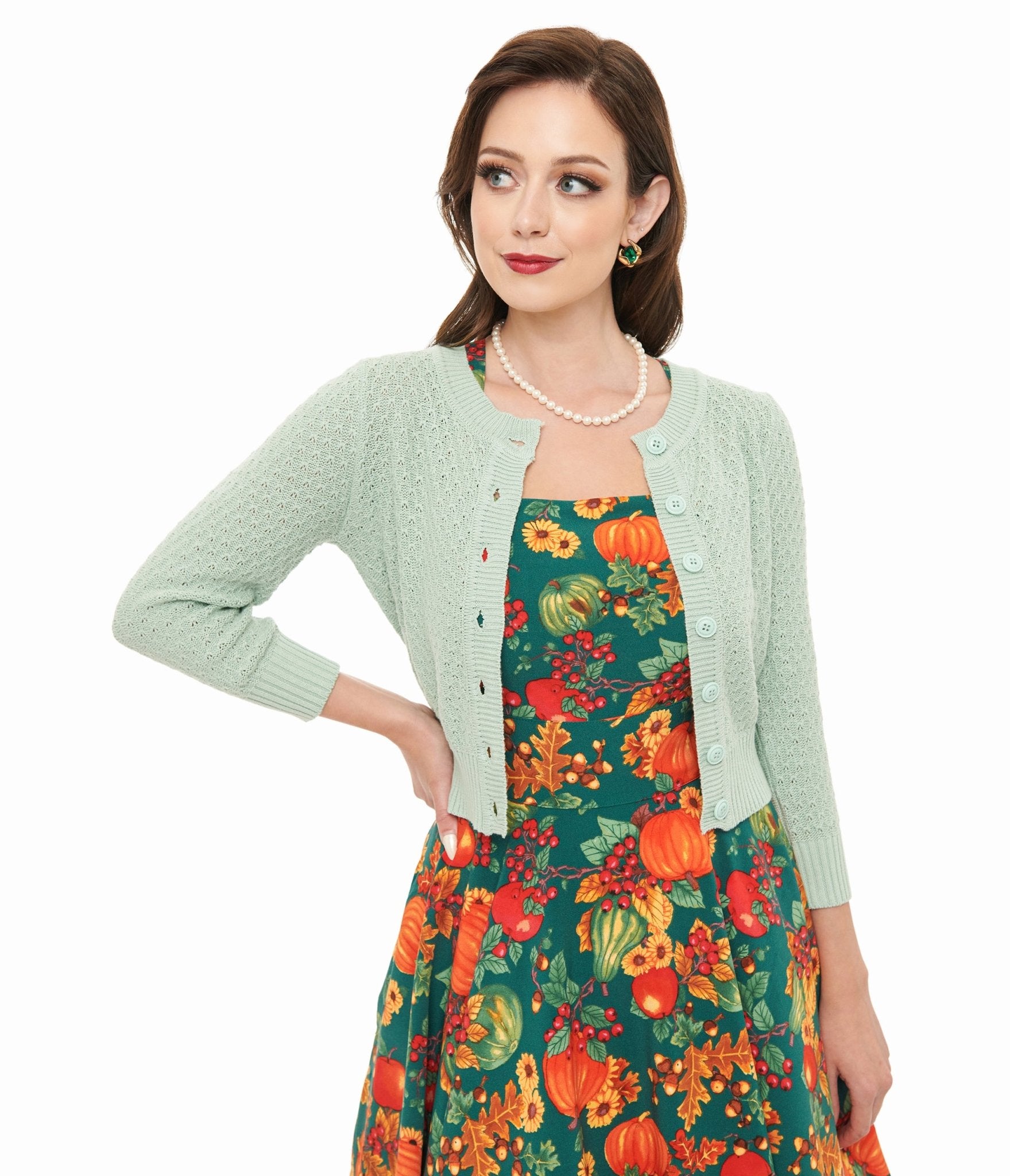 Retro Style Aqua Crochet Cardigan - Unique Vintage - Womens, TOPS, SWEATERS