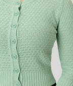 Retro Style Aqua Crochet Cardigan - Unique Vintage - Womens, TOPS, SWEATERS