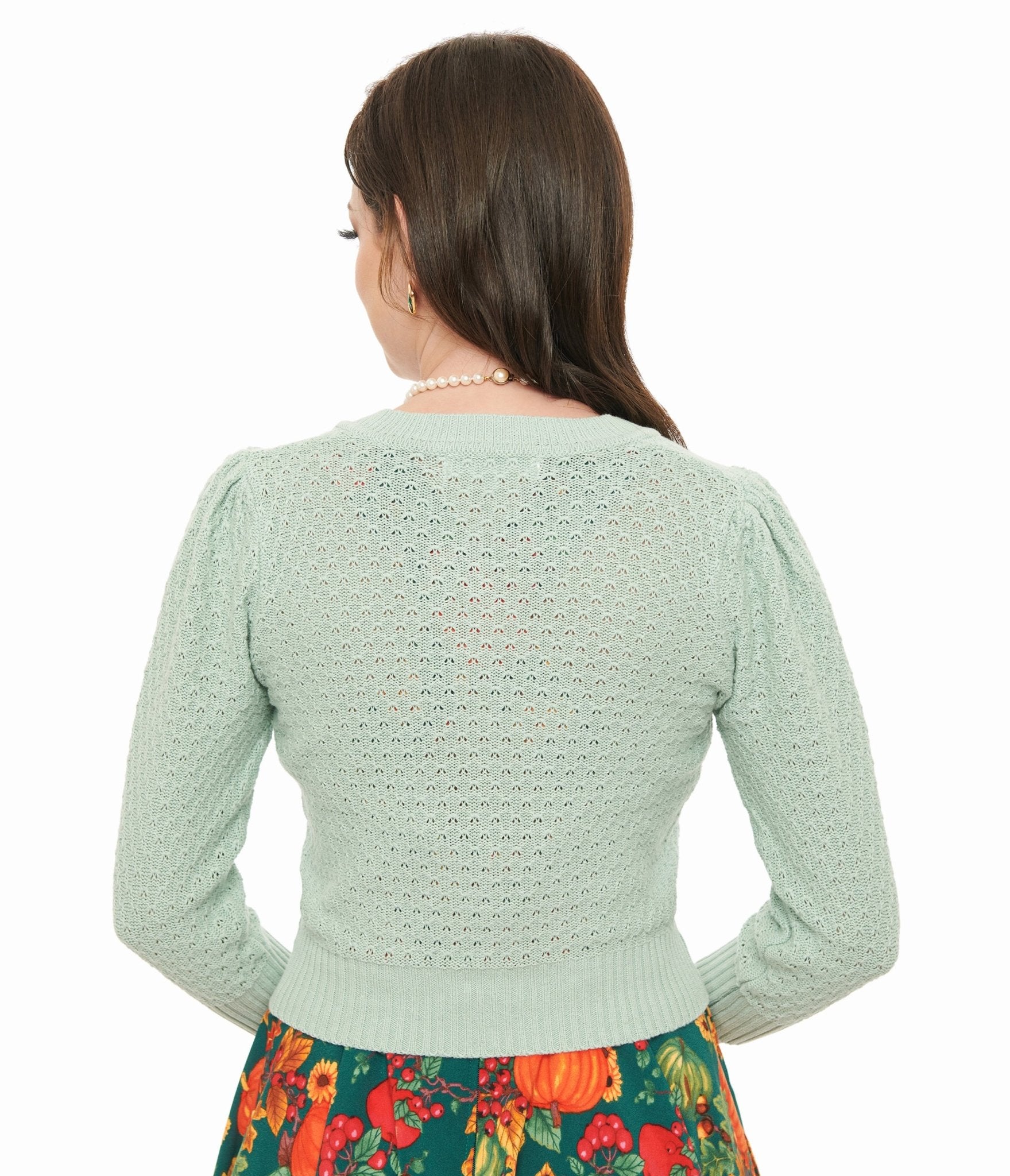 Retro Style Aqua Crochet Cardigan - Unique Vintage - Womens, TOPS, SWEATERS