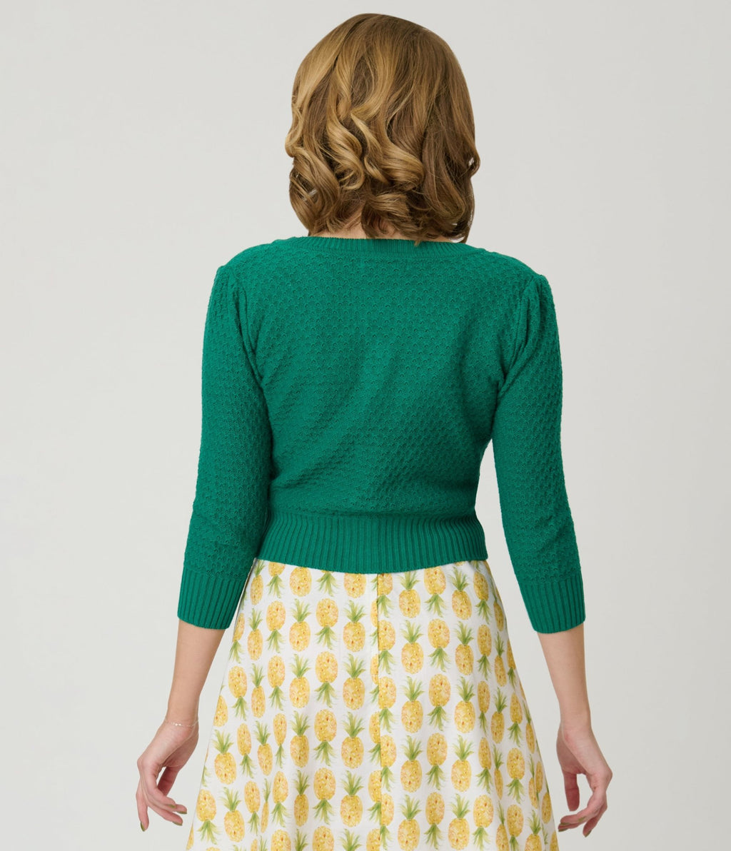 Retro Style Kelly Green Crochet Cardigan - Unique Vintage - Womens, TOPS, SWEATERS