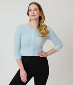 Retro Style Light Blue Crochet Cardigan - Unique Vintage - Womens, TOPS, SWEATERS