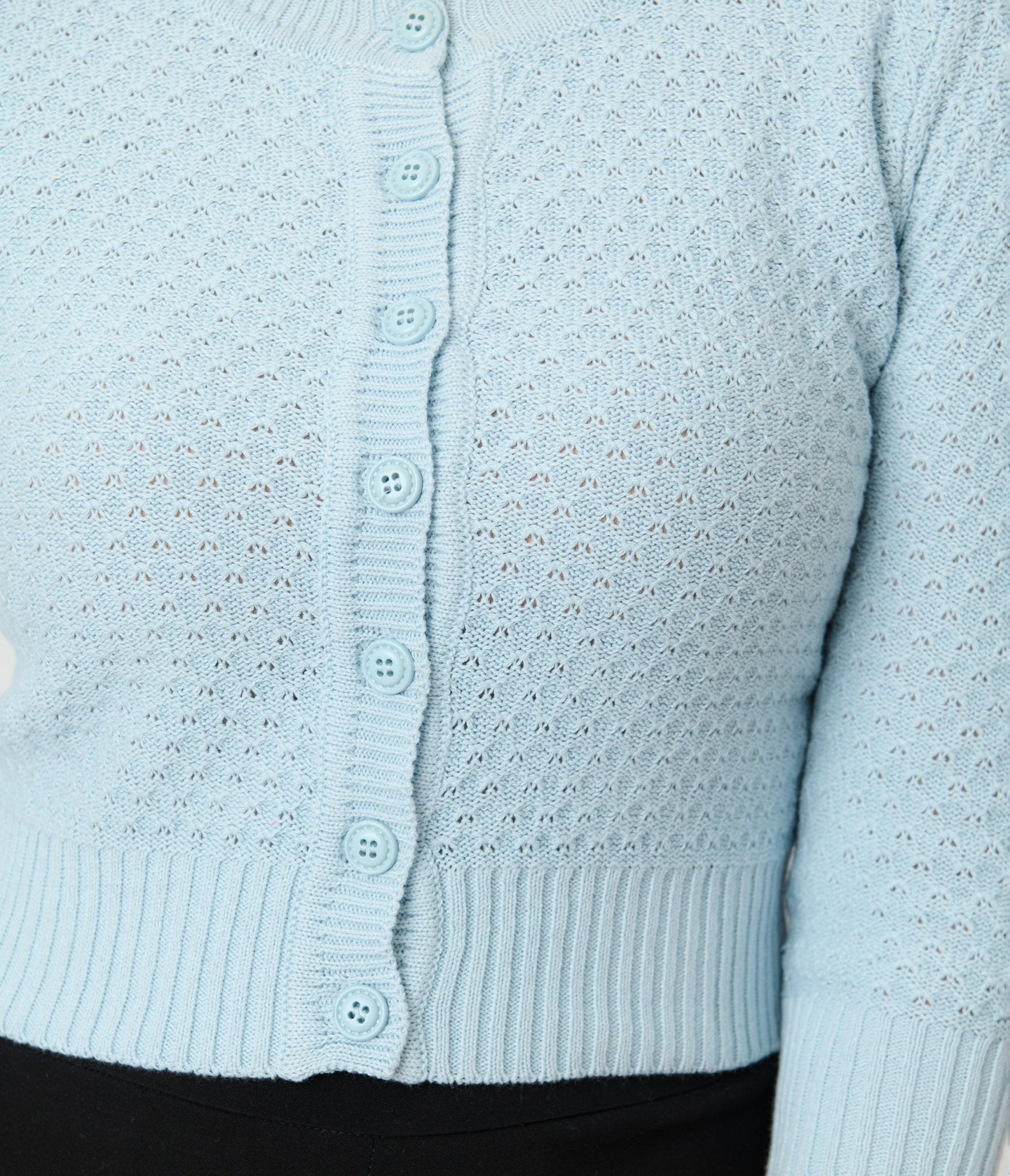 Retro Style Light Blue Crochet Cardigan - Unique Vintage - Womens, TOPS, SWEATERS