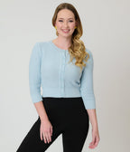 Retro Style Light Blue Crochet Cardigan - Unique Vintage - Womens, TOPS, SWEATERS