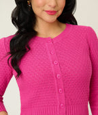 Retro Style Magenta Crochet Cardigan - Unique Vintage - Womens, TOPS, SWEATERS