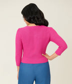Retro Style Magenta Crochet Cardigan - Unique Vintage - Womens, TOPS, SWEATERS