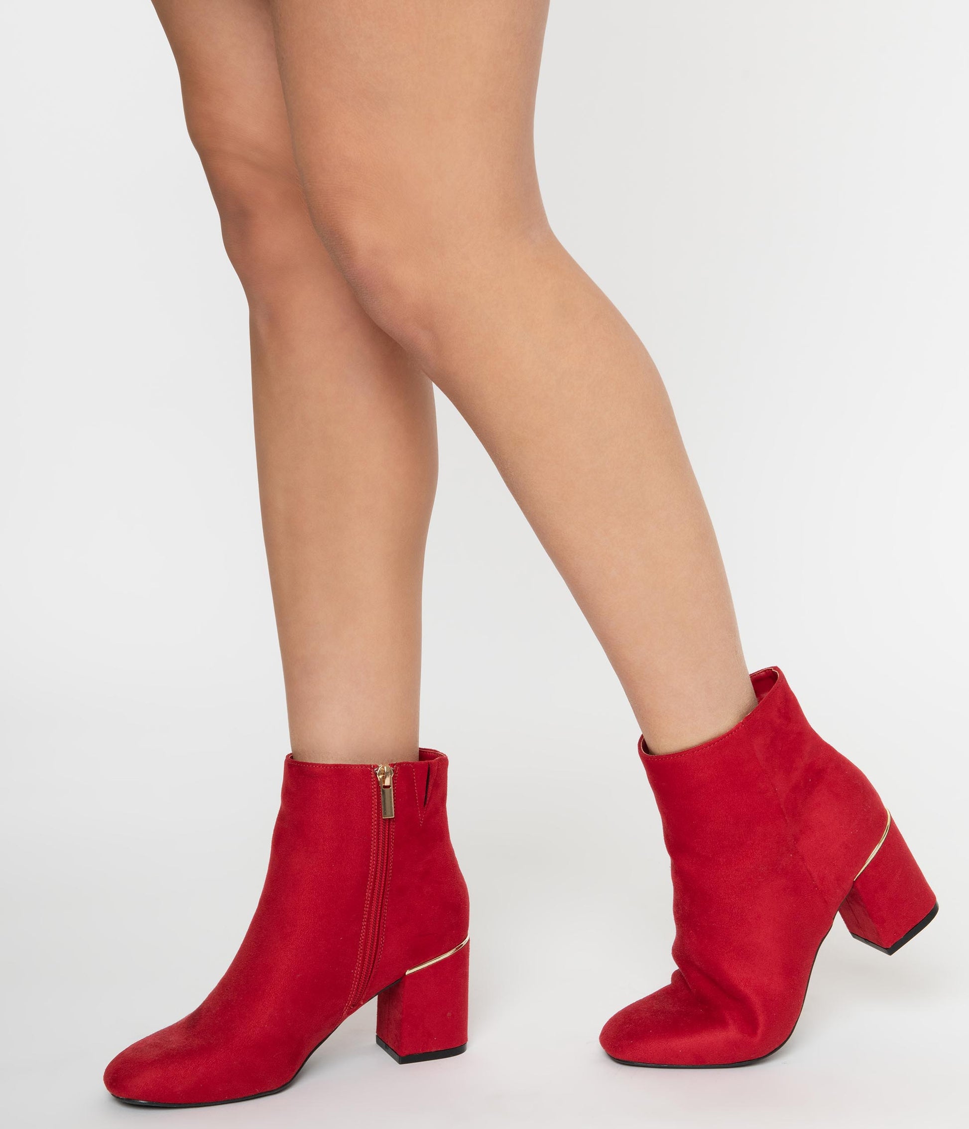 Retro Style Red Suede Heel Booties - Unique Vintage - Womens, SHOES, HEELS
