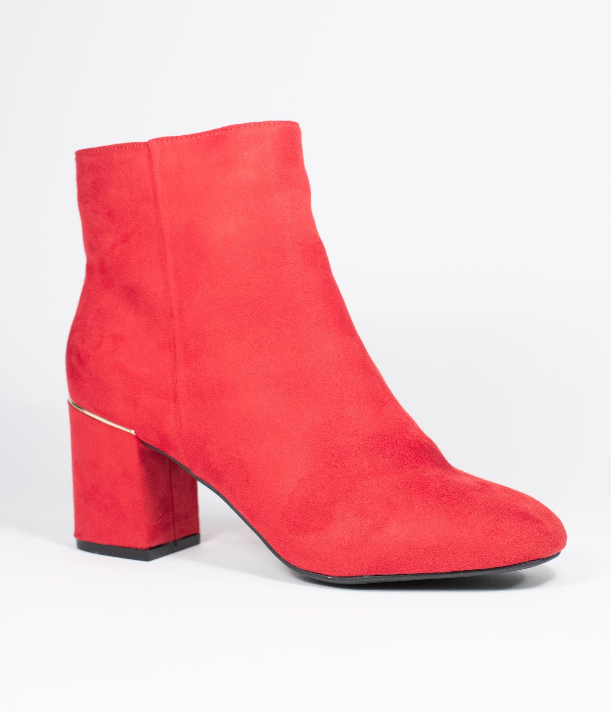 Retro Style Red Suede Heel Booties - Unique Vintage - Womens, SHOES, HEELS